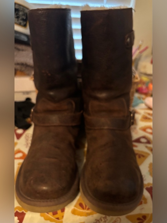 UGG Shoes - UGG Brown Leather Biker Style Boots - Size 9